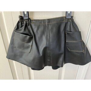 Vtg 1960's Girl's Black Leather Skirt With Yellow Stitching Made In Spain